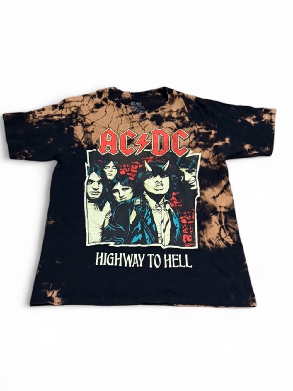 AC/DC Black & Tan Tie-Dye 'Highway to Hell' Graphic Tee